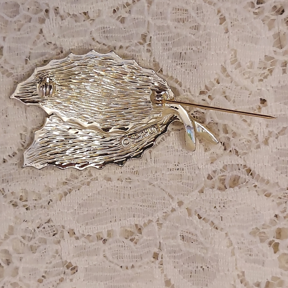 Vintage Sarah Coventry Leaf Brooch Woodgrain Wood Look Details - Picture 4 of 5